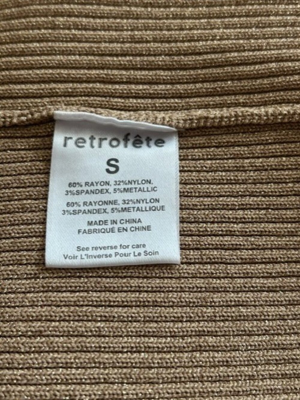 Retrofête Metallic Ribbed Knit Blazer Mini Dress Beige Gold Size S - Picture 5 of 6